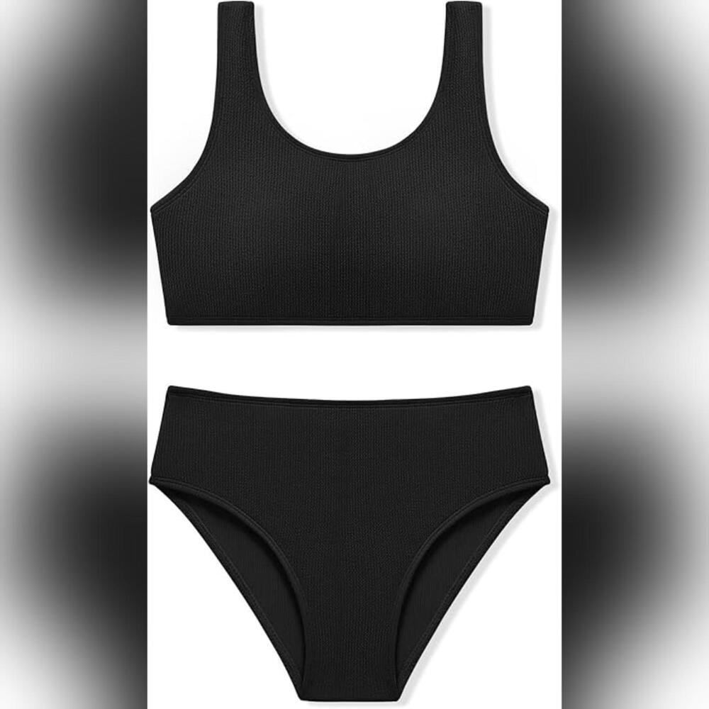 NWOT URMAGIC Girl's Two Piece Ribbed Bikini Swimsuit, 14Y